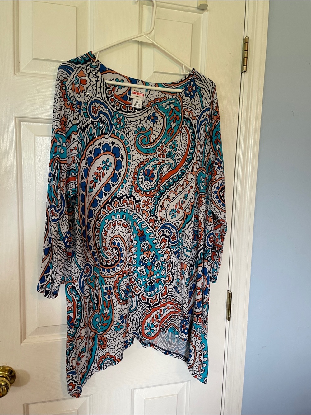 Ruby Rd. Paisley Tunic Top - Teal, Coral & Navy